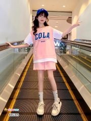 Set áo lệch tà COLA quần sort dễ thương cho bé gái BXG307