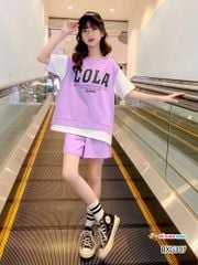 Set áo lệch tà COLA quần sort dễ thương cho bé gái BXG307