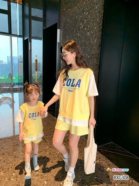 Set áo lệch tà COLA quần sort dễ thương cho bé gái BXG307