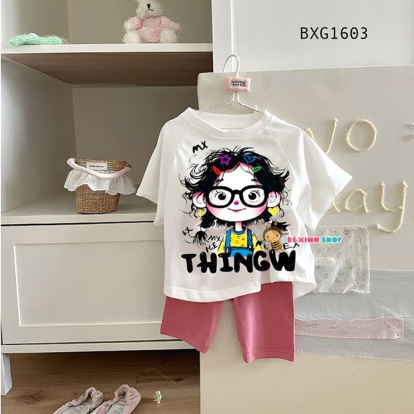 Set áo in bé gái mặt kính quần legging lửng dễ thương cho mẹ & bé gái BXG1603