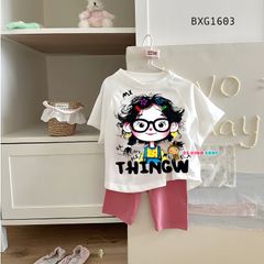 Set áo in bé gái mặt kính quần legging lửng dễ thương cho mẹ & bé gái BXG1603