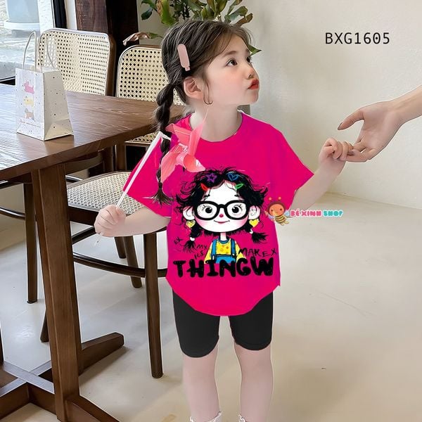 Set áo in bé gái mặt kính quần legging lửng dễ thương cho mẹ & bé gái BXG1603