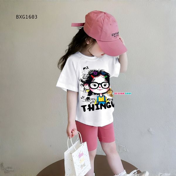 Set áo in bé gái mặt kính quần legging lửng dễ thương cho mẹ & bé gái BXG1603