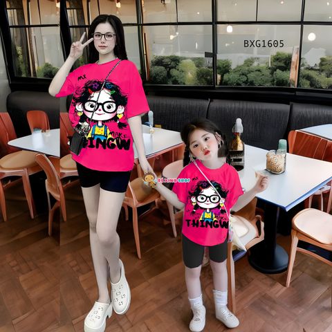 Set áo in bé gái mặt kính quần legging lửng dễ thương cho mẹ & bé gái BXG1603