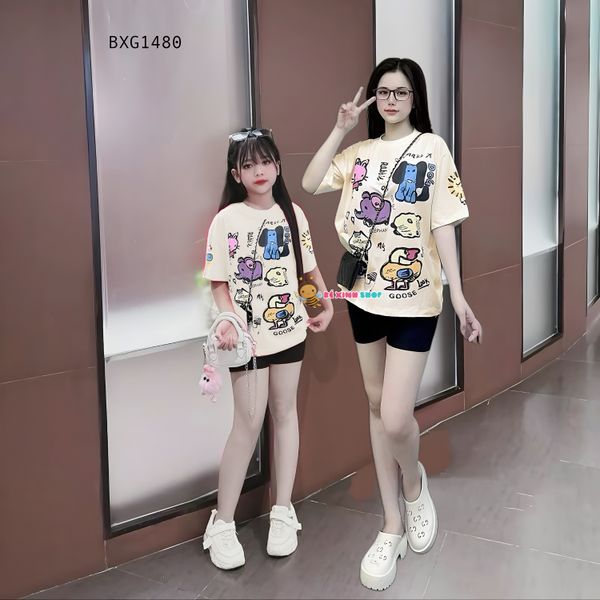 Set áo in thú quần legging lửng dễ thương cho bé gái BXG1480