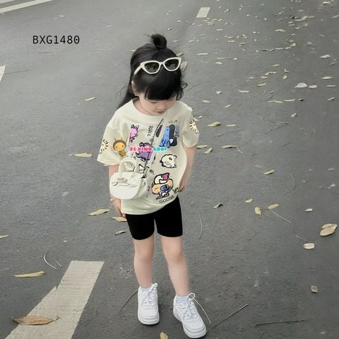 Set áo in thú quần legging lửng dễ thương cho bé gái BXG1480