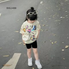 Set áo in thú quần legging lửng dễ thương cho bé gái BXG1480