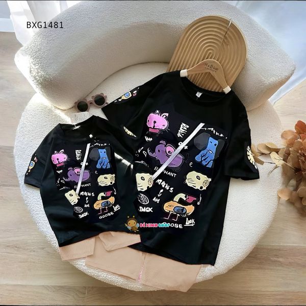 Set áo in thú quần legging lửng dễ thương cho bé gái BXG1480