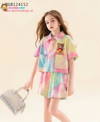 Set short cotton loang đùi in Baby Three cổ polo dễ thương cho bé gái BGB124152