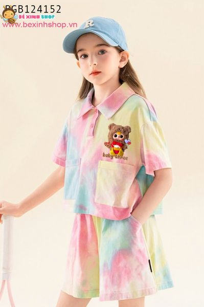 Set short cotton loang đùi in Baby Three cổ polo dễ thương cho bé gái BGB124152