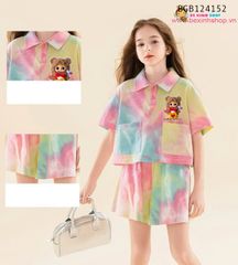 Set short cotton loang đùi in Baby Three cổ polo dễ thương cho bé gái BGB124152