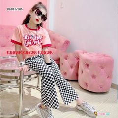 Bộ quần loe baby girl caro áo in chữ dễ thương cho bé gái BGB122386