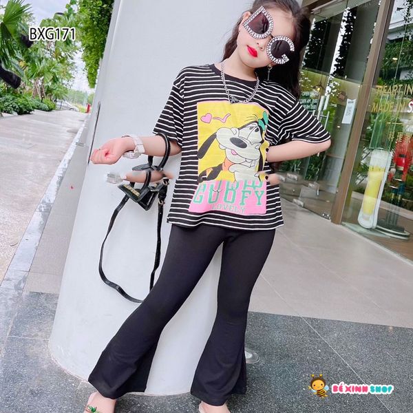 Set quần ống loe in chó Doggy dễ thương cho bé gái BXG171