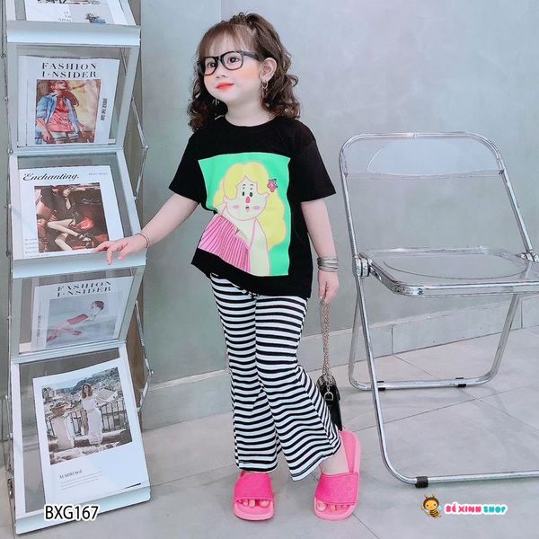 [XẢ KHO ] Set ống loe in BÉ GÁI QUẦN SỌC dễ thương cho bé gái BXG167