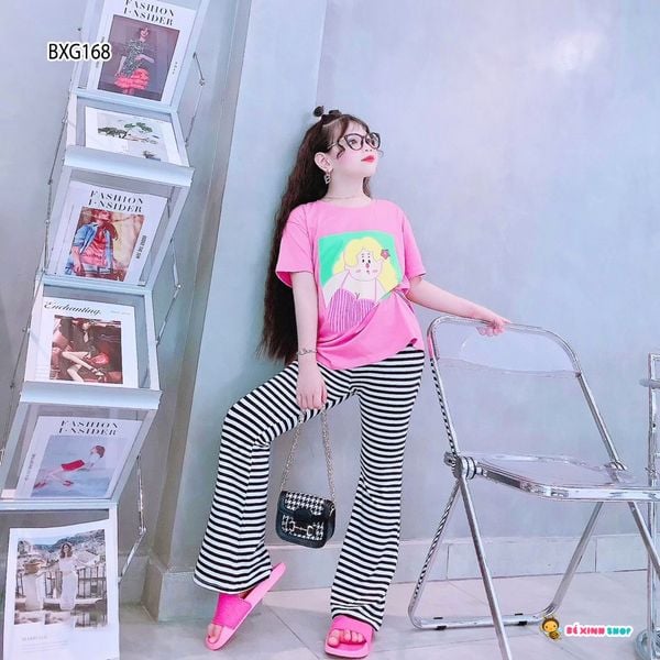 [XẢ KHO ] Set ống loe in BÉ GÁI QUẦN SỌC dễ thương cho bé gái BXG167
