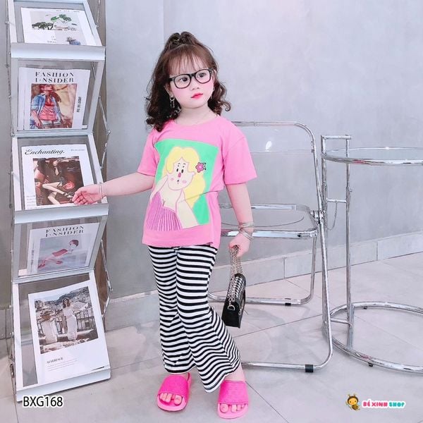 [XẢ KHO ] Set ống loe in BÉ GÁI QUẦN SỌC dễ thương cho bé gái BXG167