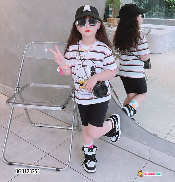[XẢ KHO] Set áo sọc cún Soopy quần legging lửng dễ thương cho bé gái BGB123253