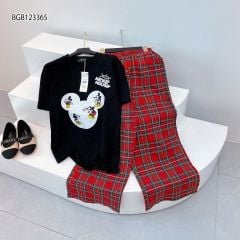 Bộ thun Mickey quần vải caro dễ thương cho bé gái BGB123365