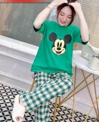 Bộ thun Mickey quần vải caro dễ thương cho bé gái BGB123365
