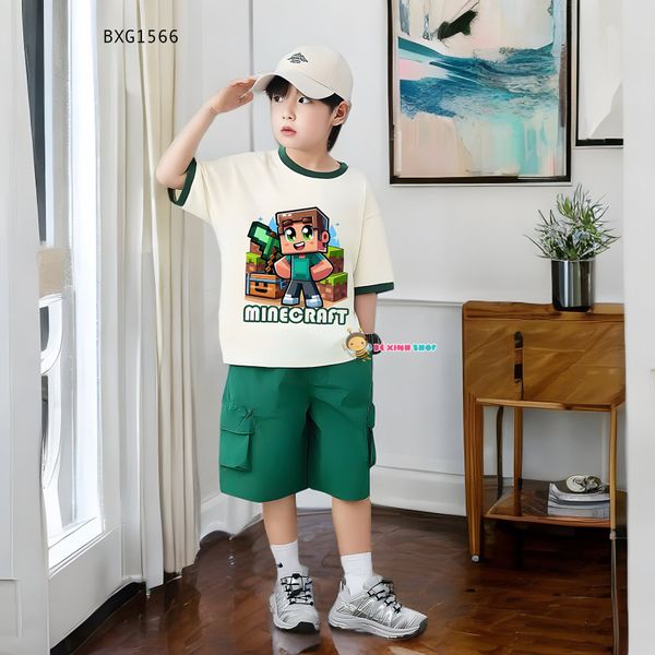 Set áo thun in MineCaft quần túi hộp dễ thương cho bé trai đi học, đi chơi BXG1565