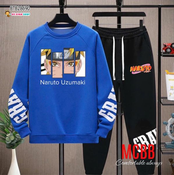 Set dài tay Naruto dễ thương cho bé trai BTB28690 (PHOM TO CHO BÉ TỚI 28-60KG)
