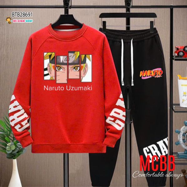 Set dài tay Naruto dễ thương cho bé trai BTB28690 (PHOM TO CHO BÉ TỚI 28-60KG)