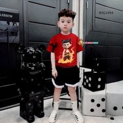 Bộ thun cotton in Natra quần chạy viền lé dễ thương cho bé trai BXG1492