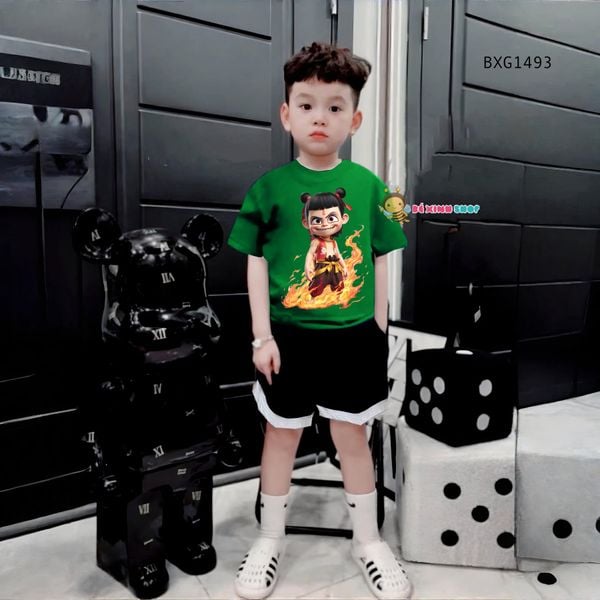 Bộ thun cotton in Natra quần chạy viền lé dễ thương cho bé trai BXG1492