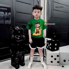 Bộ thun cotton in Natra quần chạy viền lé dễ thương cho bé trai BXG1492