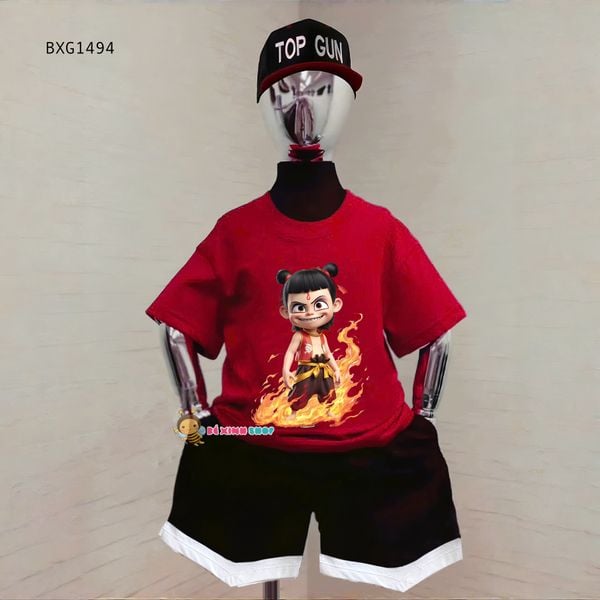 Bộ thun cotton in Natra quần chạy viền lé dễ thương cho bé trai BXG1492