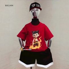 Bộ thun cotton in Natra quần chạy viền lé dễ thương cho bé trai BXG1492