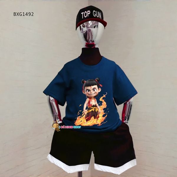 Bộ thun cotton in Natra quần chạy viền lé dễ thương cho bé trai BXG1492