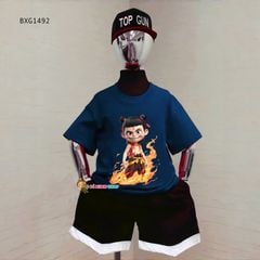 Bộ thun cotton in Natra quần chạy viền lé dễ thương cho bé trai BXG1492