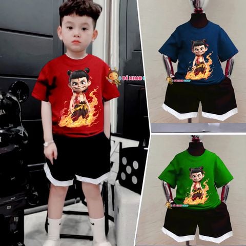Bộ thun cotton in Natra quần chạy viền lé dễ thương cho bé trai BXG1492