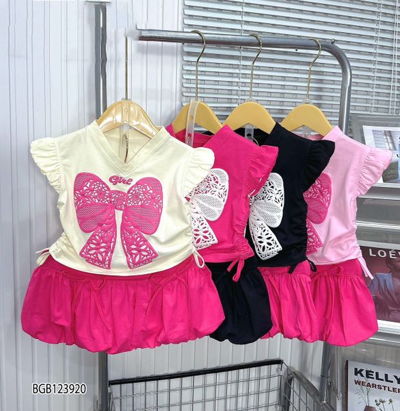 Set áo nơ váy bí dễ thương cho bé gái BGB123918