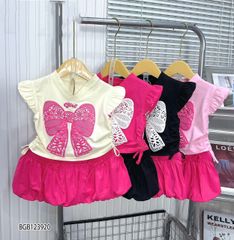 Set áo nơ váy bí dễ thương cho bé gái BGB123918