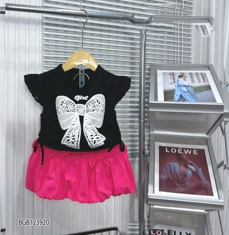 Set áo nơ váy bí dễ thương cho bé gái BGB123918