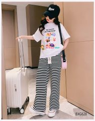 Bộ áo phom rộng in hình quần sọc ống rộng dễ thương cho bé gái BXG628