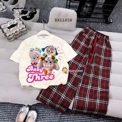 Bộ thun in BabyThree Quần ống suông Caro dễ thương cho Mẹ & Bé Gái BXG1450