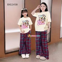 Bộ thun in BabyThree Quần ống suông Caro dễ thương cho Mẹ & Bé Gái BXG1450