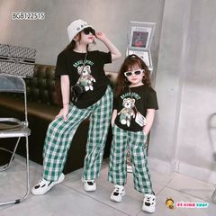 Set áo HỔ quần caro ống rộng dễ thương cho bé gái BGB122515