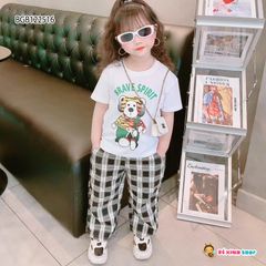 Set áo HỔ quần caro ống rộng dễ thương cho bé gái BGB122515