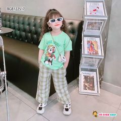 Set áo HỔ quần caro ống rộng dễ thương cho bé gái BGB122515