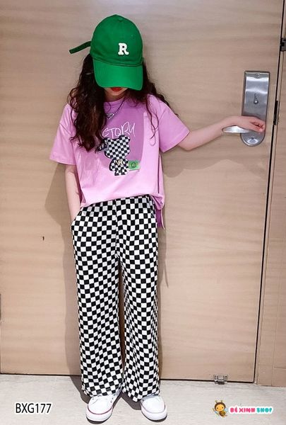 [XẢ KHO] Set áo Mickey quần ống rộng caro dễ thương cho bé gái BXG175