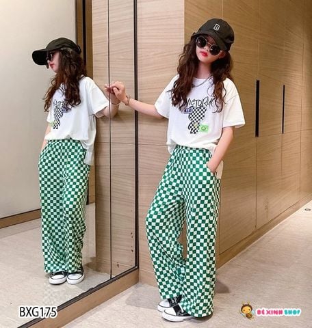 [XẢ KHO] Set áo Mickey quần ống rộng caro dễ thương cho bé gái BXG175