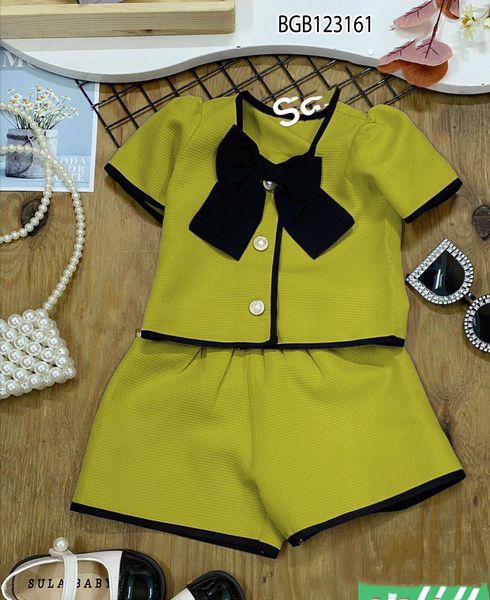 Set áo viền phối nơ dễ thương cho bé gái BGB123158