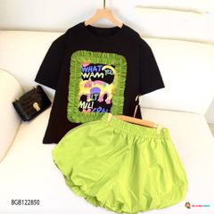 Set áo in mèo lưới quần bí dễ thương cho bé gái BGB122850