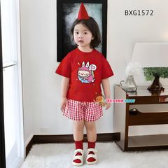 Set áo thun in hình quần caro dễ thương cho bé gái BXG1571