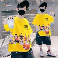 Set jeans áo thun bóng rổ SLAMDUNK quần ĐEN túi hộp cực đẹp cho bé trai đi chơi BXG712