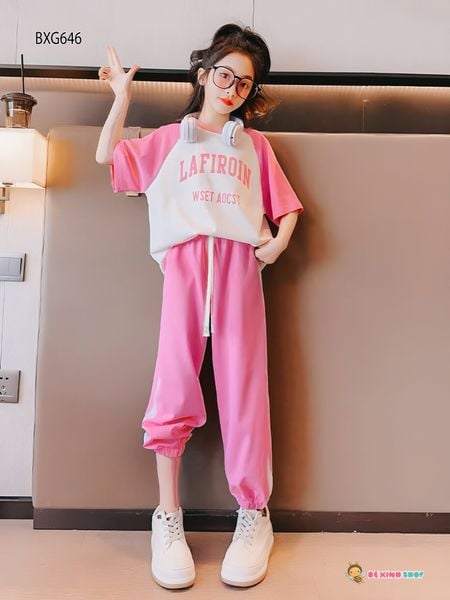 Set áo tay raplang quần jogger thể thao LAFIROIN dễ thương cho bé trai & bé gái BXG646